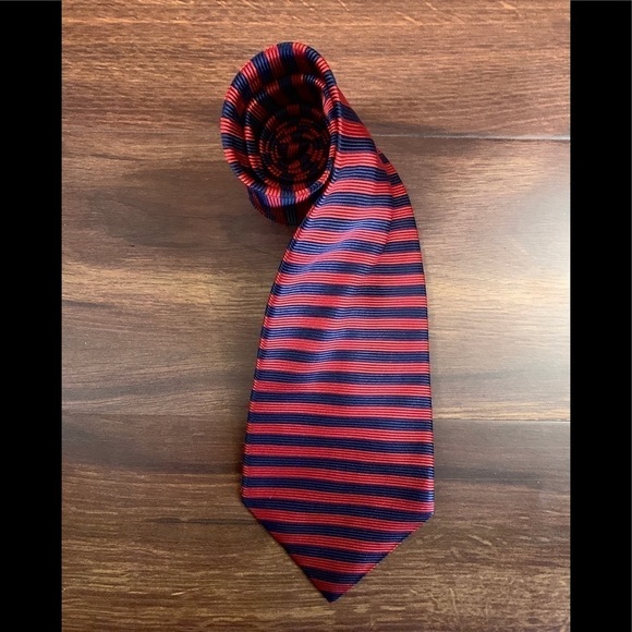 PIERRE CARDIN Vintage All Silk Red & Blue Striped Necktie - Picture 1 of 9